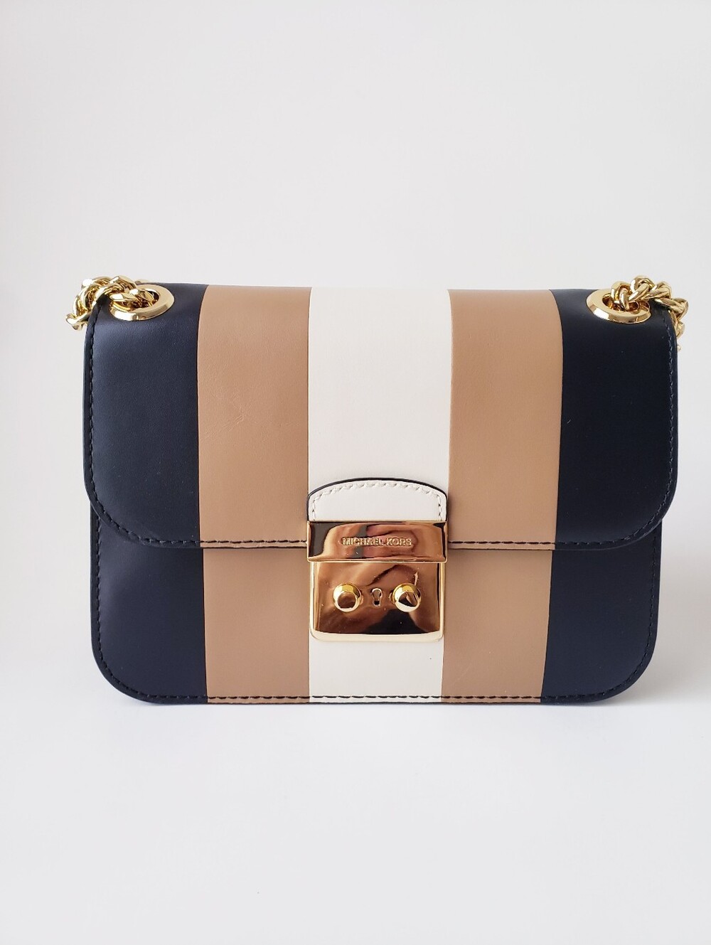 Michael Kors Sloan Editor Multi Striped Leather Chain Shoulder Bag